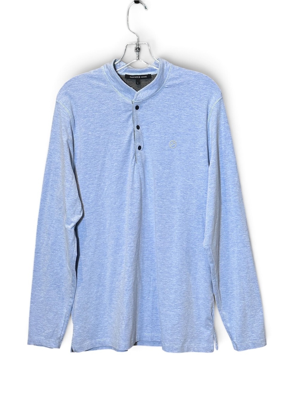 Hammer Made Mens L Blue Long Sleeve Henley Shirt Stretch Cotton Casual Pullover